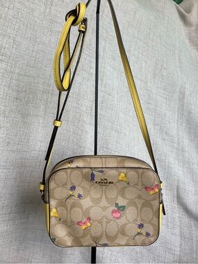 Coach Mini Jamie Camera Bag Signature Canvas Garden Print Yellow Crossbody C9947